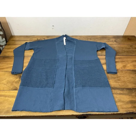 Lululemon Merino Wool Sit In Lotus Wrap II Cardigan Sweater Petrol Blue Size 6 - Picture 1 of 9